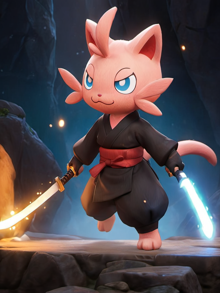 03999-3673161407-masterpiece, best quality,  palworld-cat, upper body, _holding sword, japanese clothes, embers, glowing, hakama, Jump up and swi.png